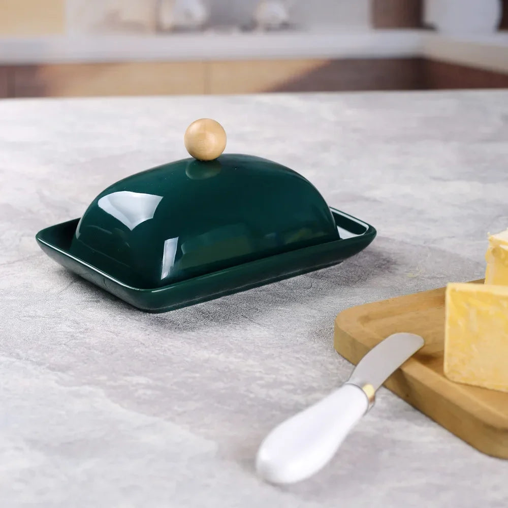porte beurre céramique rectangle noir jaune blanc uni moderne spatule