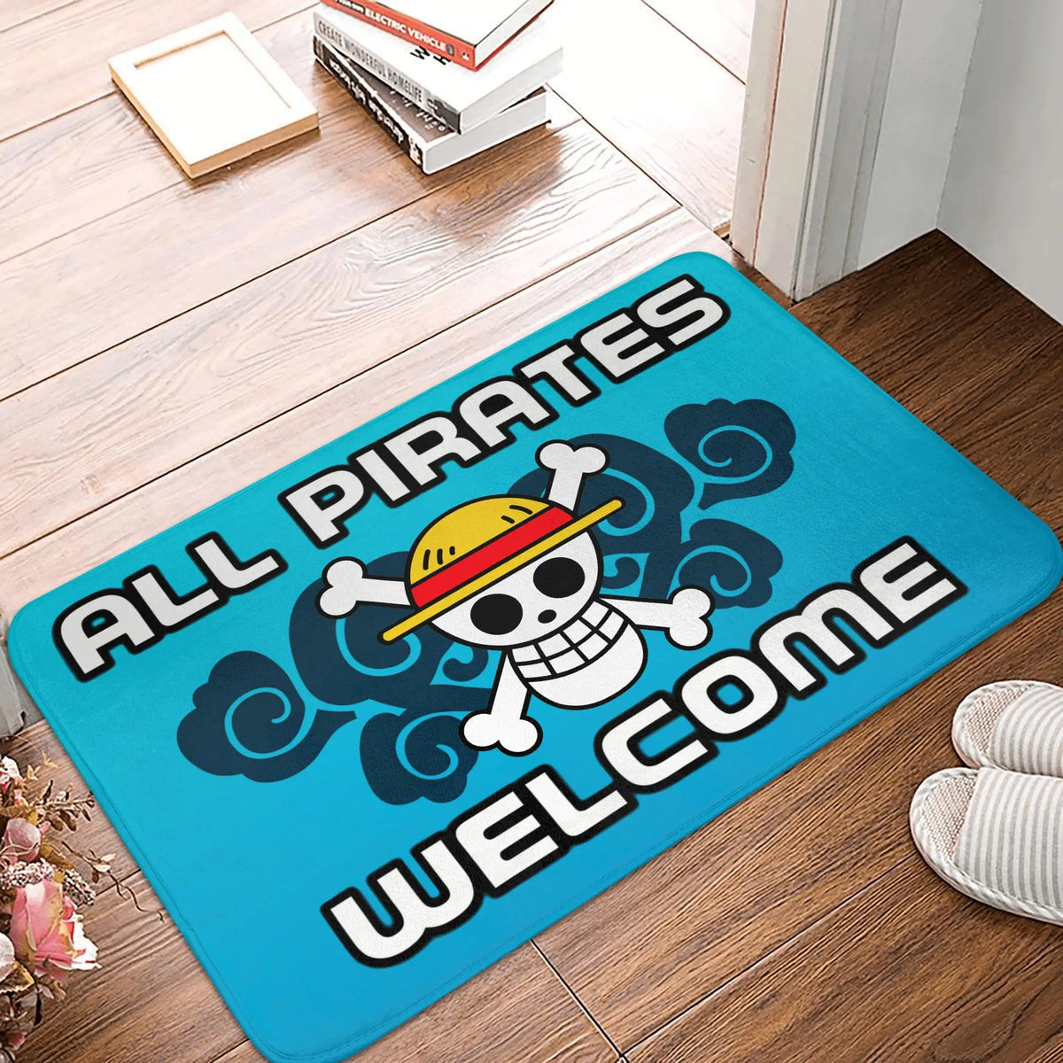 tapis sol antidérapant one piece zoro épées croisées moderne vert noir blanc