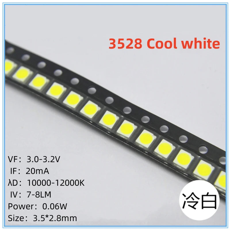 Diodes led smd 3528 blanc jaune rouge rose violet bleu vert 1210 pièces électronique