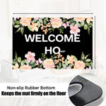 tapis d'entrée floral antidérapant résistant antibactéries moderne noir rose vert bienvenue