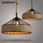 lampe suspendue industrielle corde naturelle marron clair métal structure ajustable salon chambre
