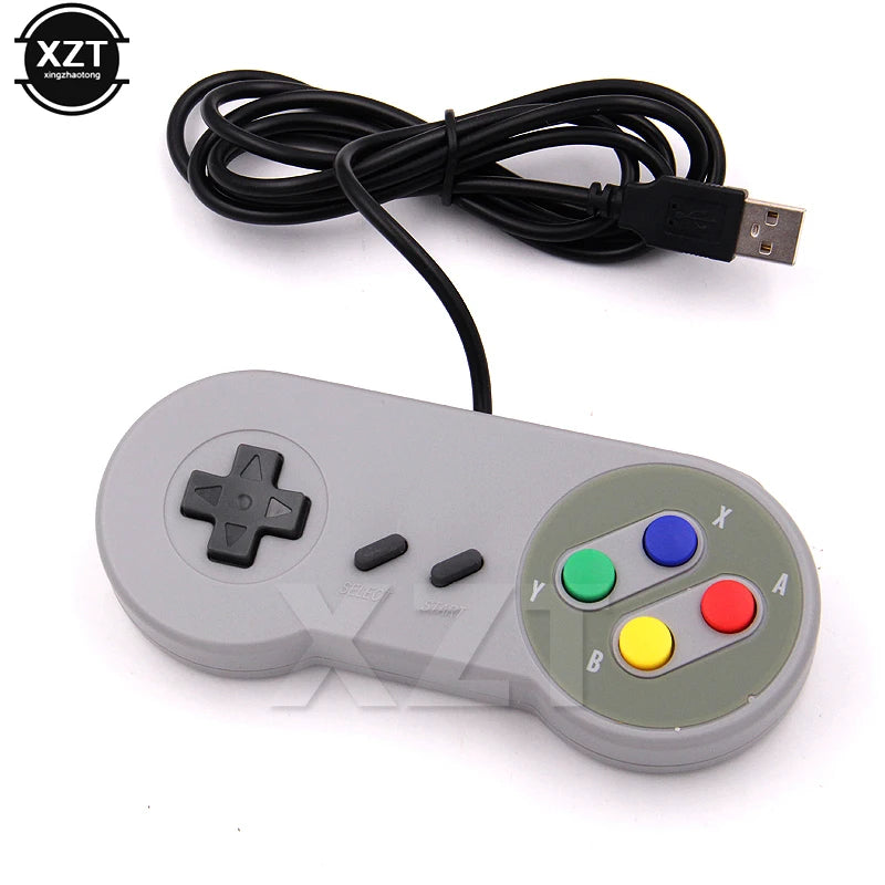 manette jeu rétro super nintendo gris clair filaire usb pc raspberry pi jeux vidéos