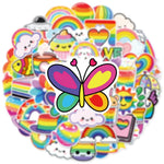 sticker mignon dessin animé arc ciel multicolore coeur nuage papillon 30pcs
