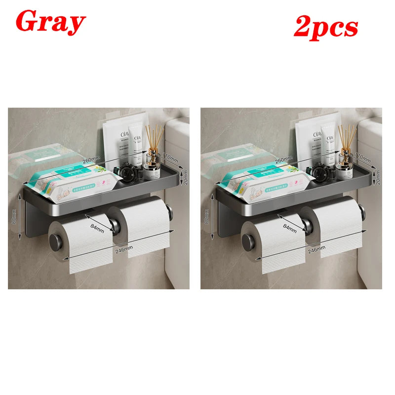 porte serviettes moderne porte papier toilette étagère rangement aluminium gris salle bain adhésif minimaliste