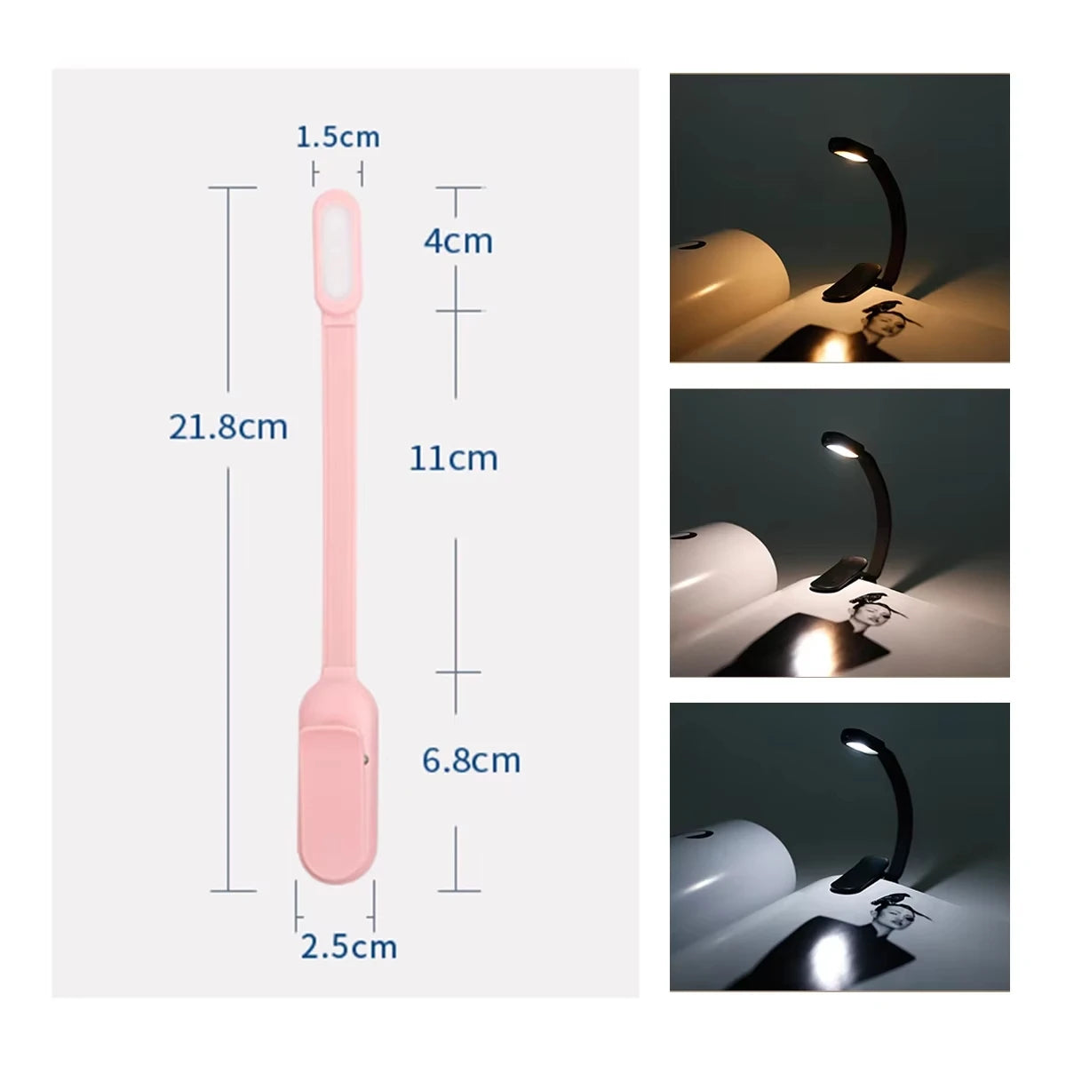 lampe lecture rechargeable led rose noir pinces flexible moderne minimaliste