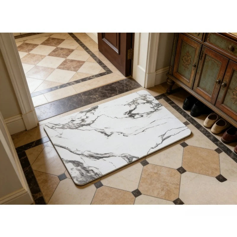 tapis sol marbre blanc gris moderne salle bain respectueux environnement diatomite rapide sec