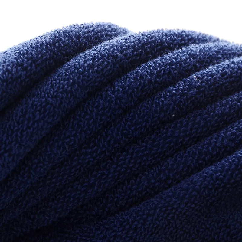 serviettes bain coton brodées géométriques bleu marine marron blanc absorbantes machine