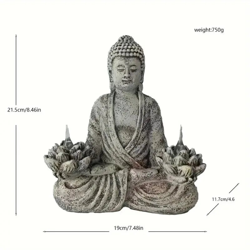 statue bouddha résine zen jardin extérieur flammes méditation lotus spiritualité