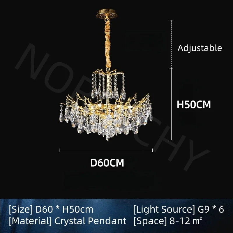 lustre cristal or élégant branchettes dorées led moderne salon chambre cuisine