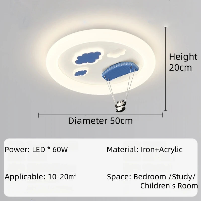 lampe enfants panda avion nuages bleu blanc moderne chambre LED pendentif
