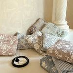 ensemble literie coton lin bleu gris motifs floraux drap plat taies oreillers vintage douillet