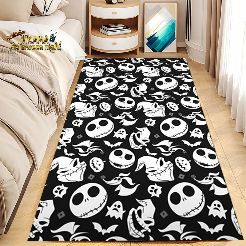 tapis halloween noir blanc visages souriants fantômes citrouilles motifs géométriques non glissant