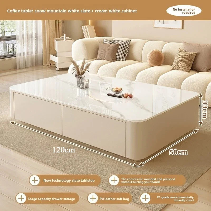 table basse moderne marbre gris blanc tiroirs coussins salon meubles decoration