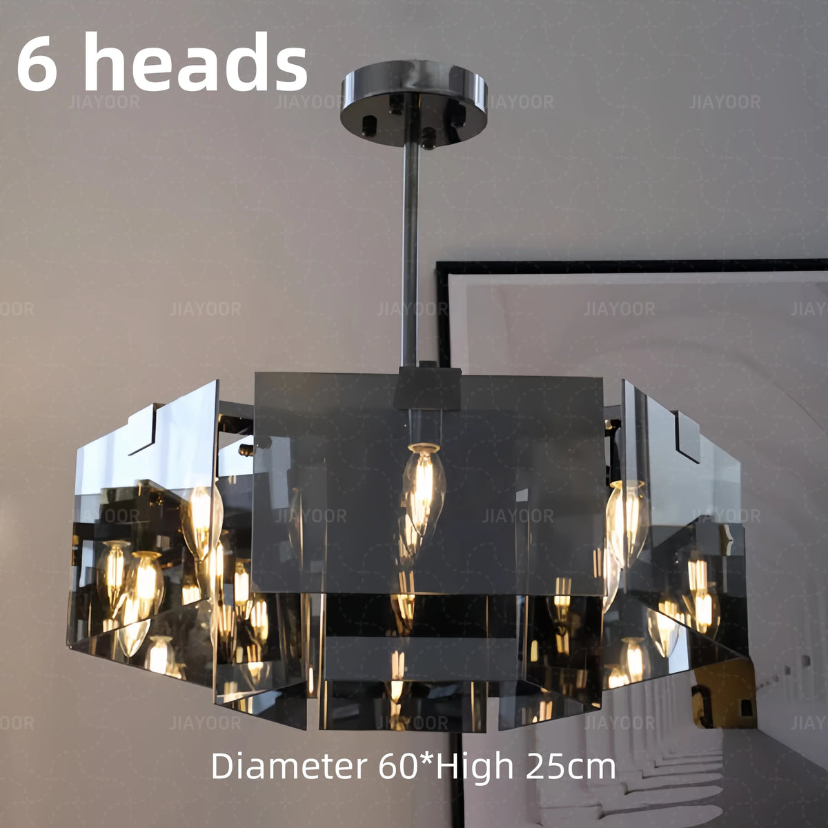 lampe suspendue moderne noir transparent facettes géométriques réfléchissantes salon restaurant chambre