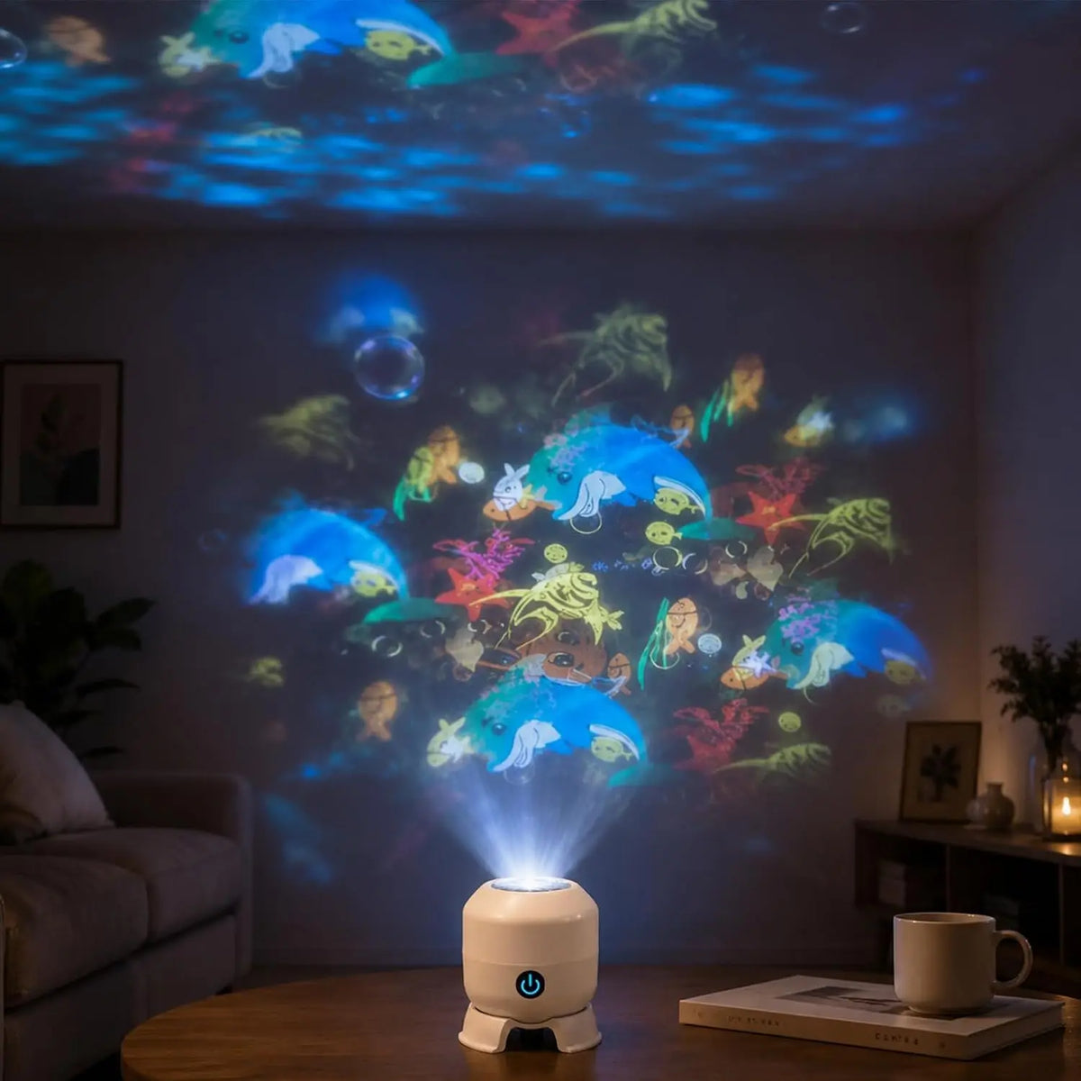 lampe projecteur rotative motif marin poissons coraux lumière nuit réglable chambre coucher led usb