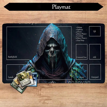 tapis jeu mtg playmat squelette gothique fantastique noir bleu gris orange jaune durable