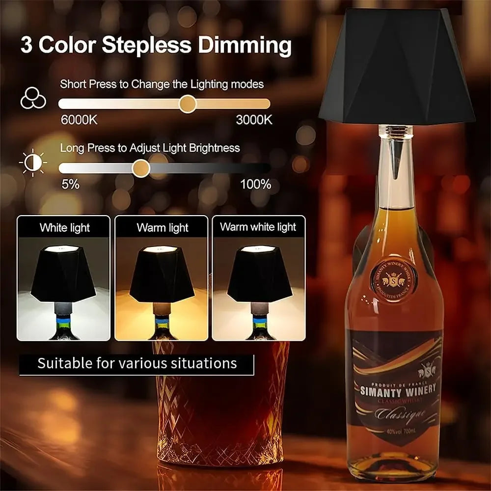 lampe bouteille vin noir tactile led sans fil moderne chambre table