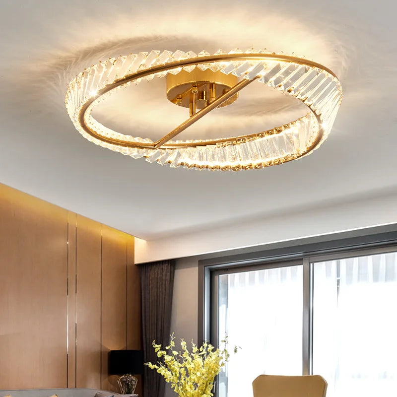 plafonnier moderne élégant doré transparent cristaux led 50cm 60cm 80cm dimmable