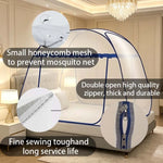 filet anti moustiques blanc bleu moderne pliable lit camping voyage transparent ventilation clips included