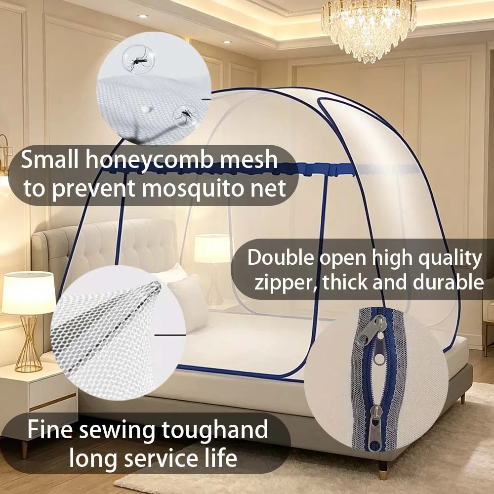 filet anti moustiques blanc bleu moderne pliable lit camping voyage transparent ventilation clips included