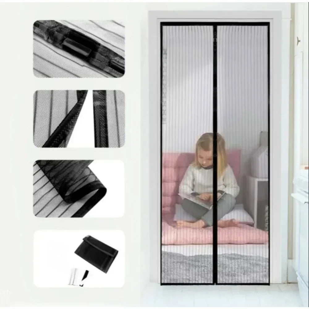 rideau magnétique anti insectes porte noir maille fine moderne adhésif protection finition
