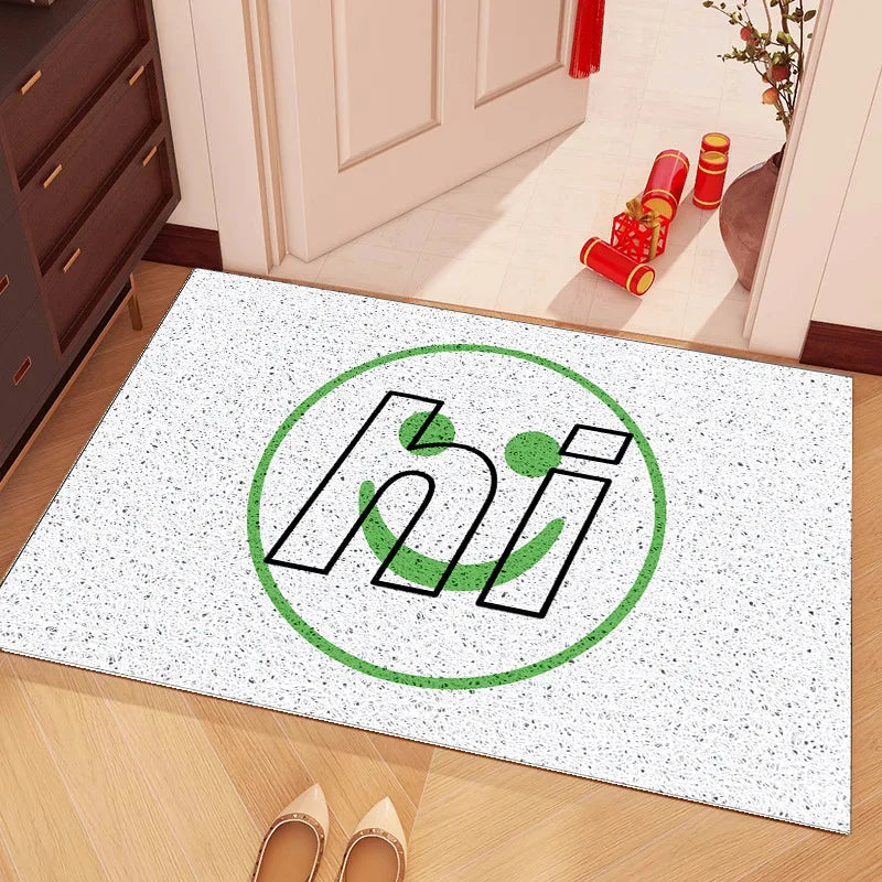 tapis porte d'entrée intérieur pvc antidérapant motif sourire visage moderne blanc beige noir