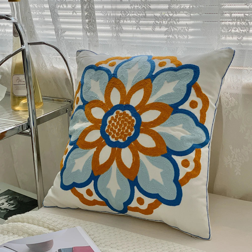 taies d'oreiller coton polyester ethnique floral brodées couleurs vives motifs géométriques coussins deco 45x45cm