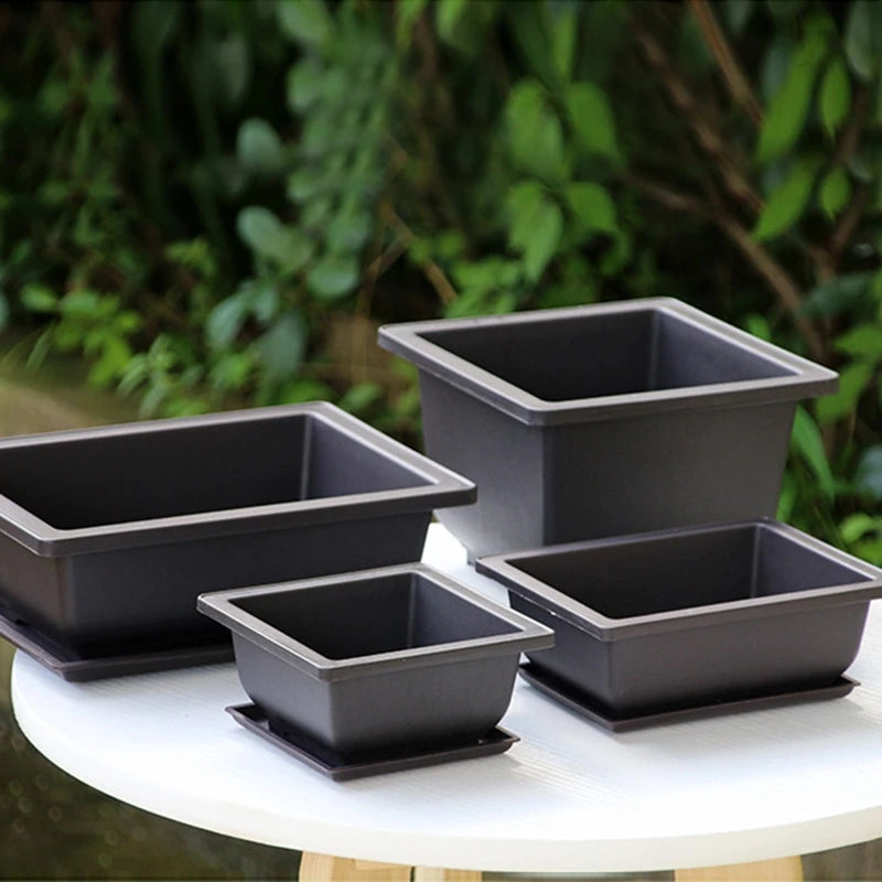 pot plante intérieur moderne noir rectangulaire support grille drainage succulente
