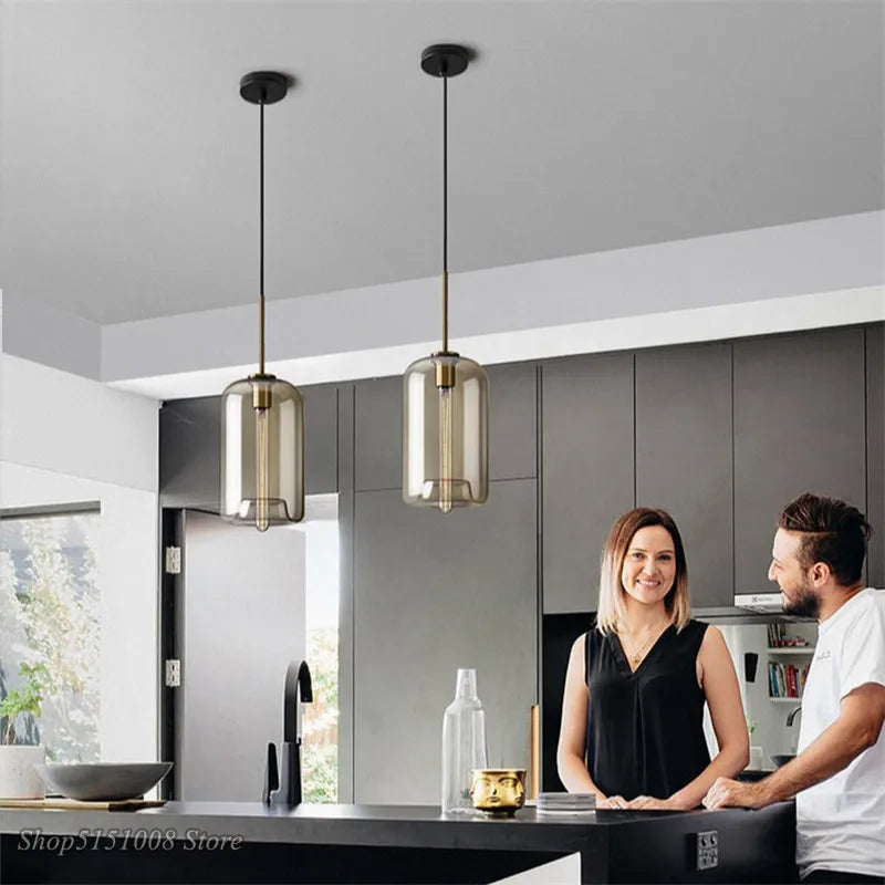 suspension lumineuse moderne minimaliste transparent beige ampoule e27 câble noir 150cm 10cm diamètre flux