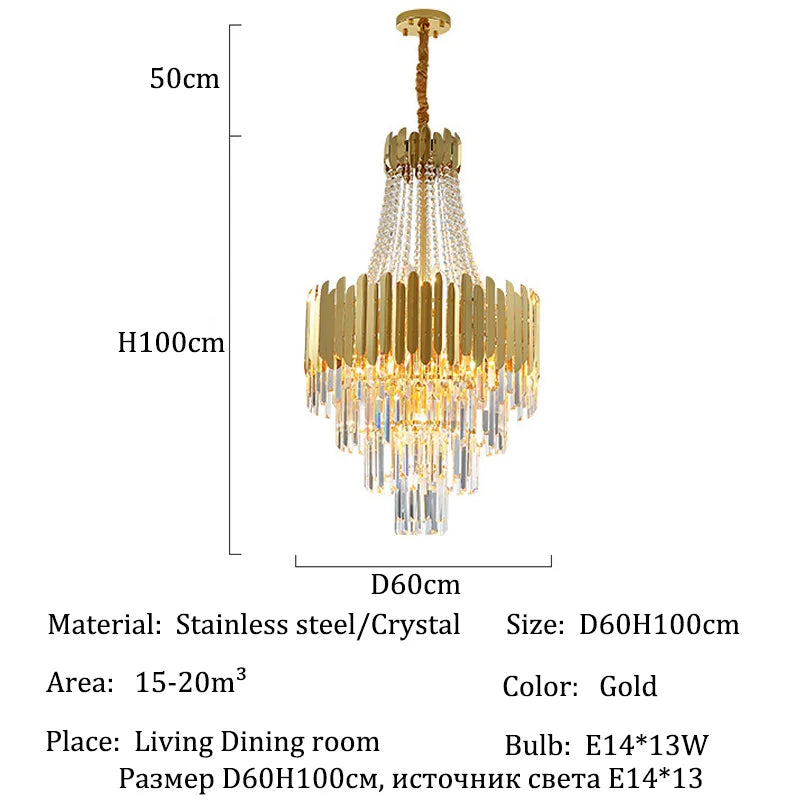 lustre moderne élégant doré cristal transparent lumières réglables 4000k 3000k 6000k