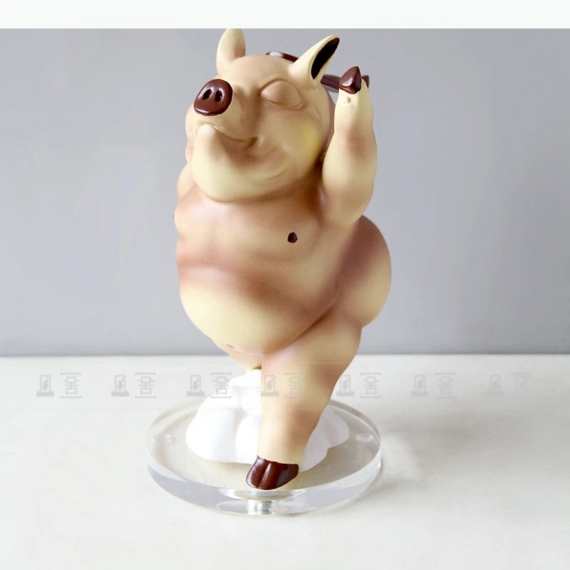 statue cochon cartoon joyeux décoration intérieure beige marron base transparente