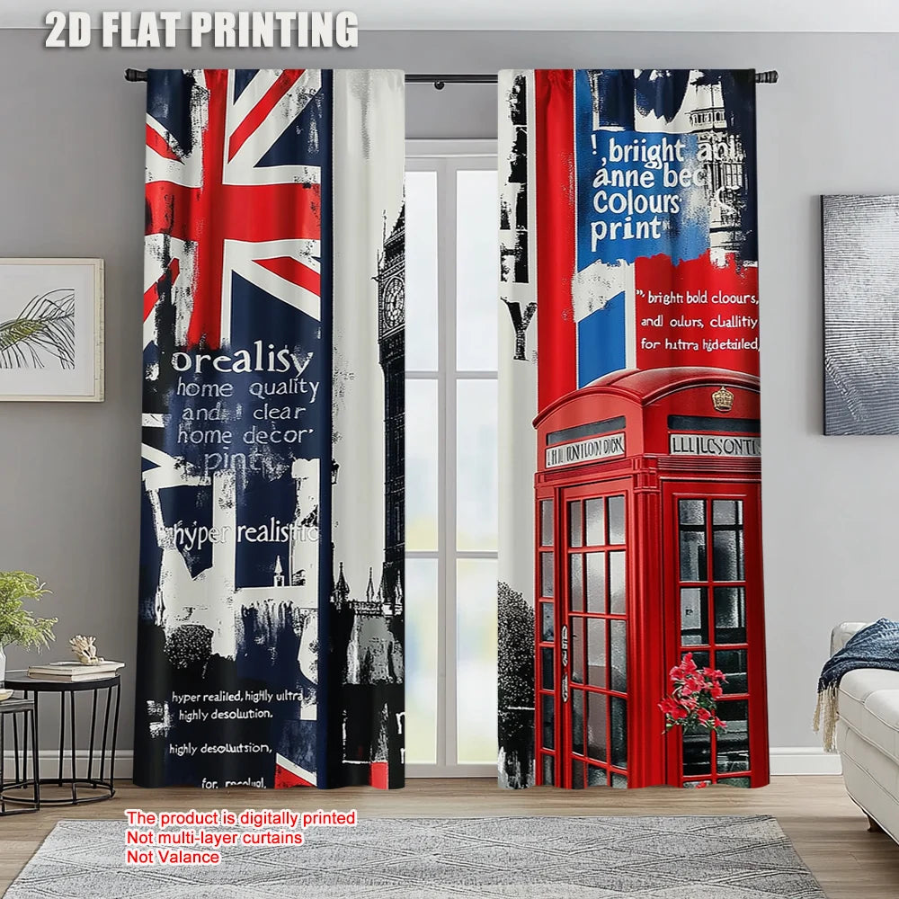 rideaux drapeaux britanniques union jack cabine téléphonique big ben deux pièces polyester moderne