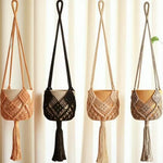 sac suspendu macramé boho hooks plante tissé beige marronclair gris artisanal