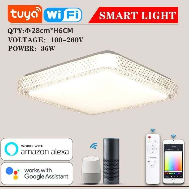 lampe intelligente blanc moderne grille diamants wifi app multicolore télécommande enceintes connectées