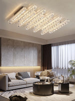 Lampe suspension cristal transparente argentée moderne tringle acier inoxydable led dimmable 10 15m²