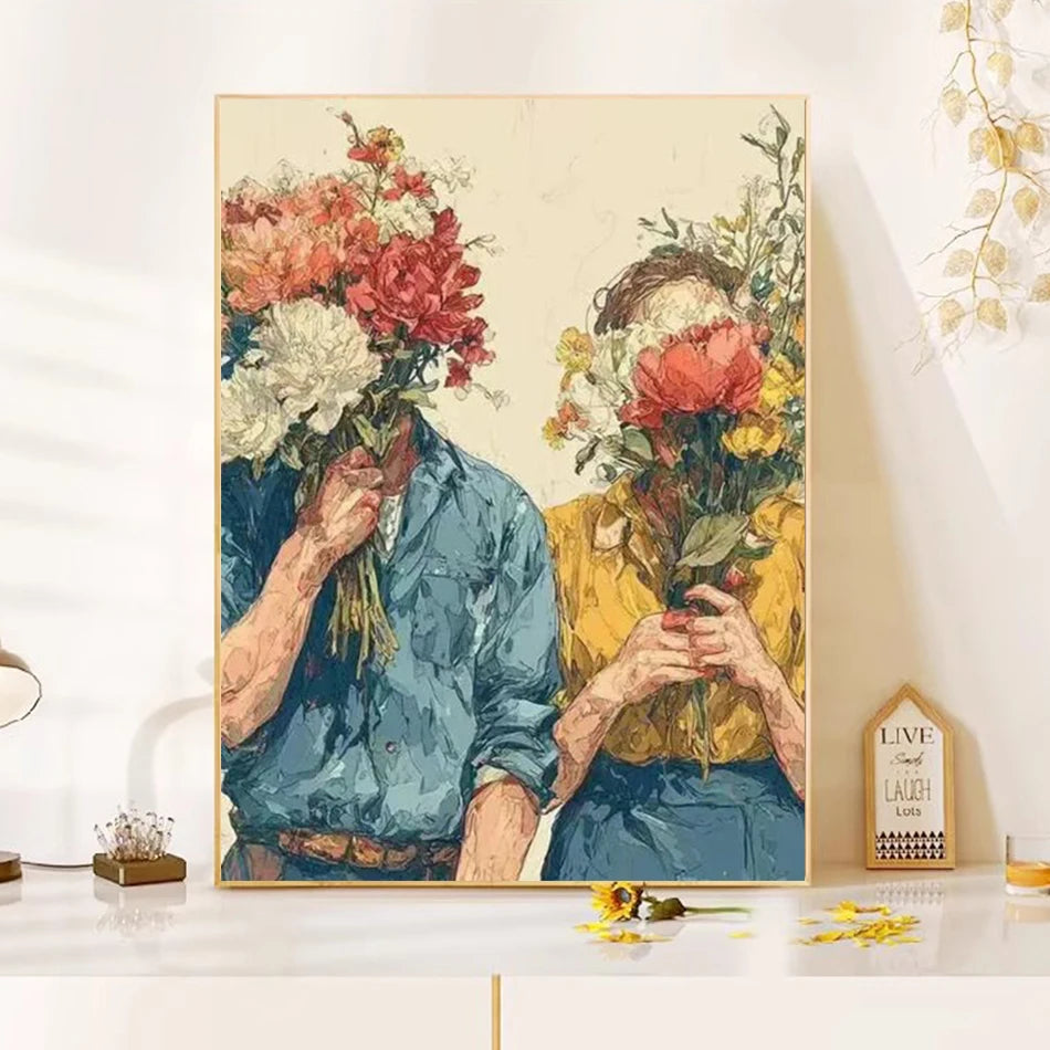 tableau peindre fleurs abstrait moderne acrylique pinceaux toile guide couleurs setSize 40x50cm