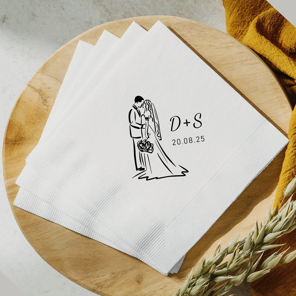 serviettes papier mariage fiançailles blanc imprimé minimaliste élégant plissé 50 pièces occasionnelle festive