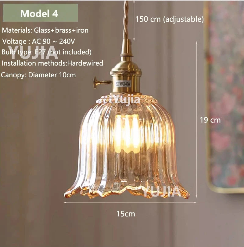 suspension lumineuse vintage transparente relief doré éclairage rétro chambre salon