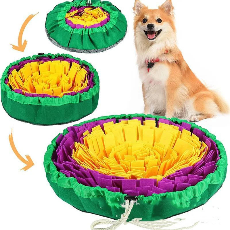 jouet interactif chien fleurs motifs géométriques orange vert blanc marron clair non slip