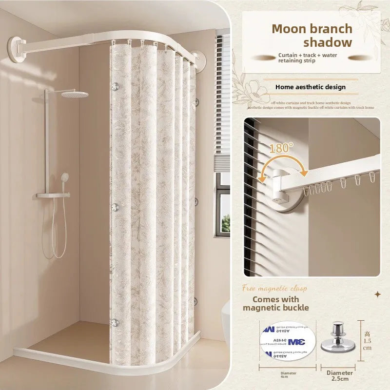 rideau douche pliable moderne beige clair rayures verticales opacité aimants
