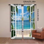 rideau moderne paysagiste marine palmiers ciel bleu plage blanche bleu vert blanc beige translucide