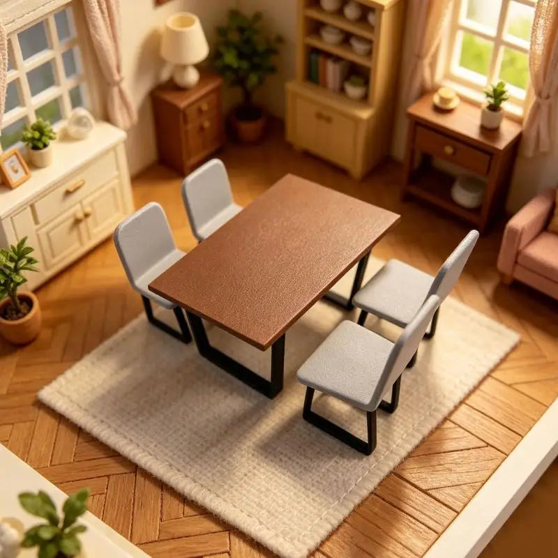 miniature table chaises moderne brun gris tapis beige chambre enfantDecoration intérieure