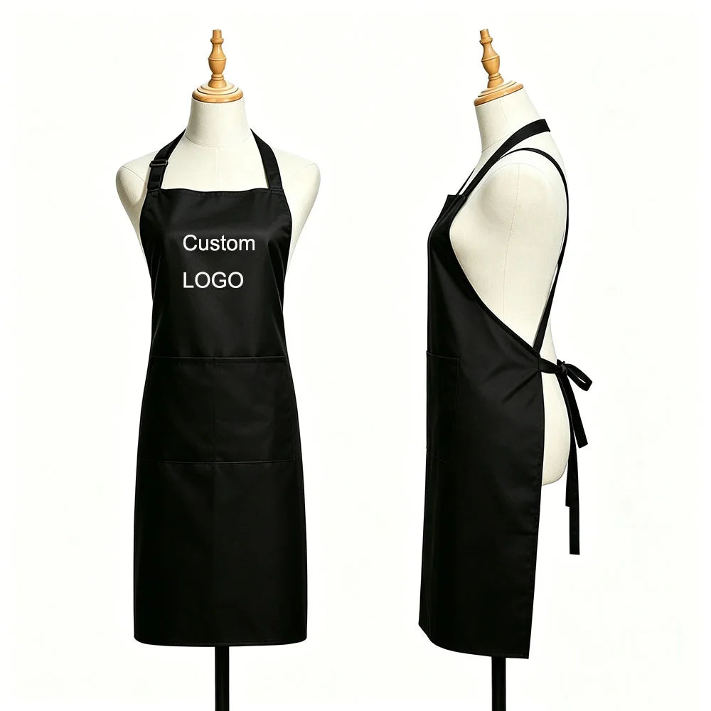 tablier noir uni élastiques poche classique cuisine restaurant opacité polyester