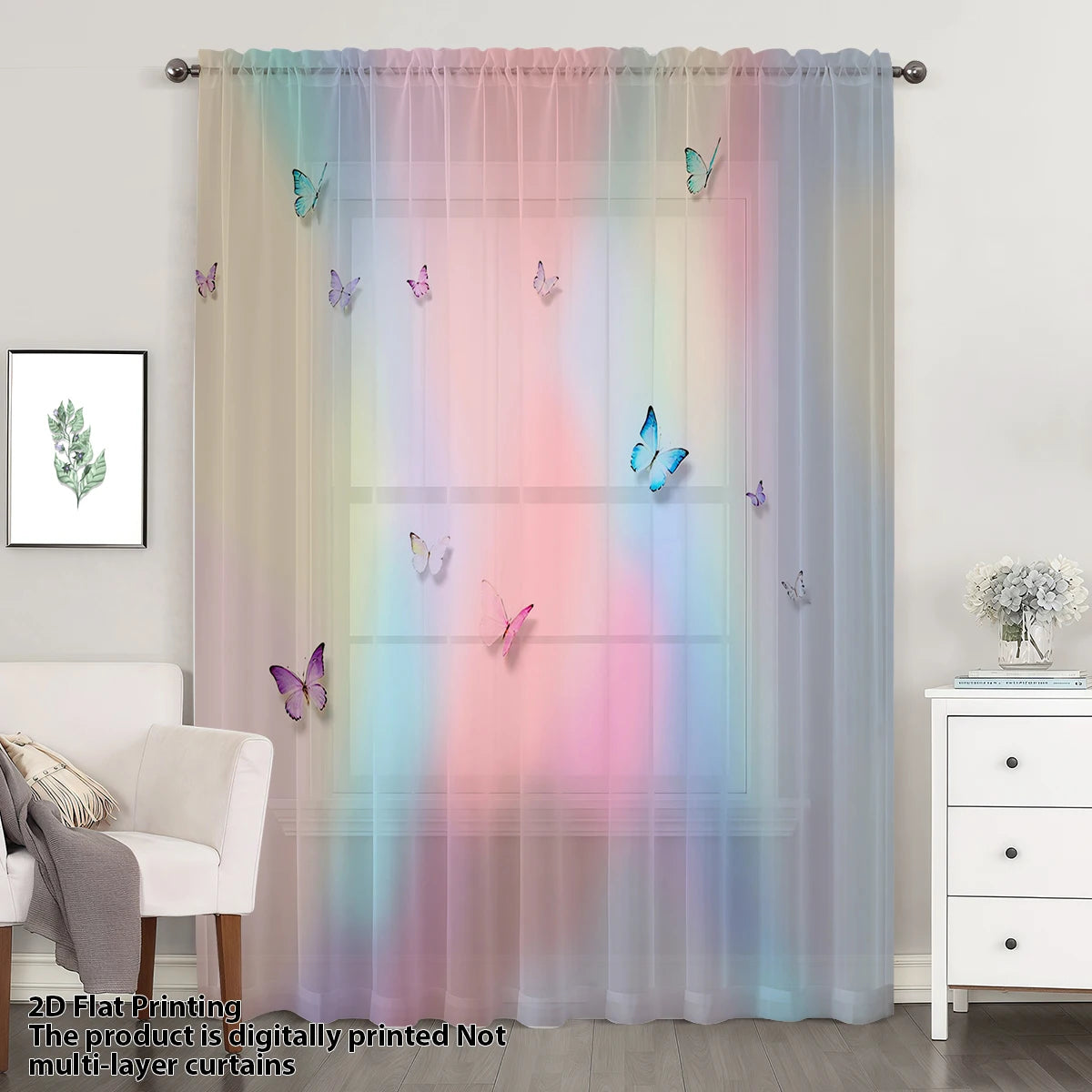 rideau papillons pastel floral transparent moderne métalliques fenêtre chambre salonhôtel
