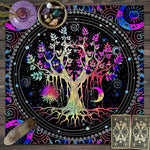 tapis décoratif arbre vie étoiles mystiques tarot printemps été noir bleu violet rose doré