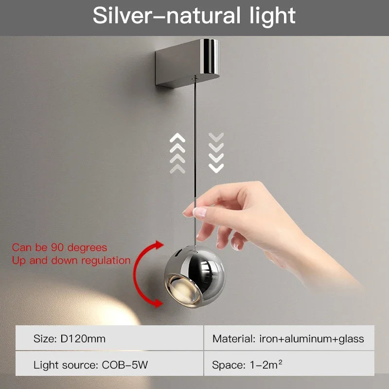 lampe murale réglable moderne argentée abat jour verre transparent minimaliste