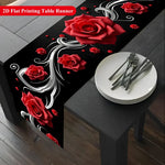 nappe runner fleurs roses relief fond noir décoratif argenté table manger
