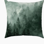 taies d'oreiller imprimées forêt brumeuse polyester peacheskin 40x40cm 45x45cm 50x50cm 60x60cm zip closure naturel