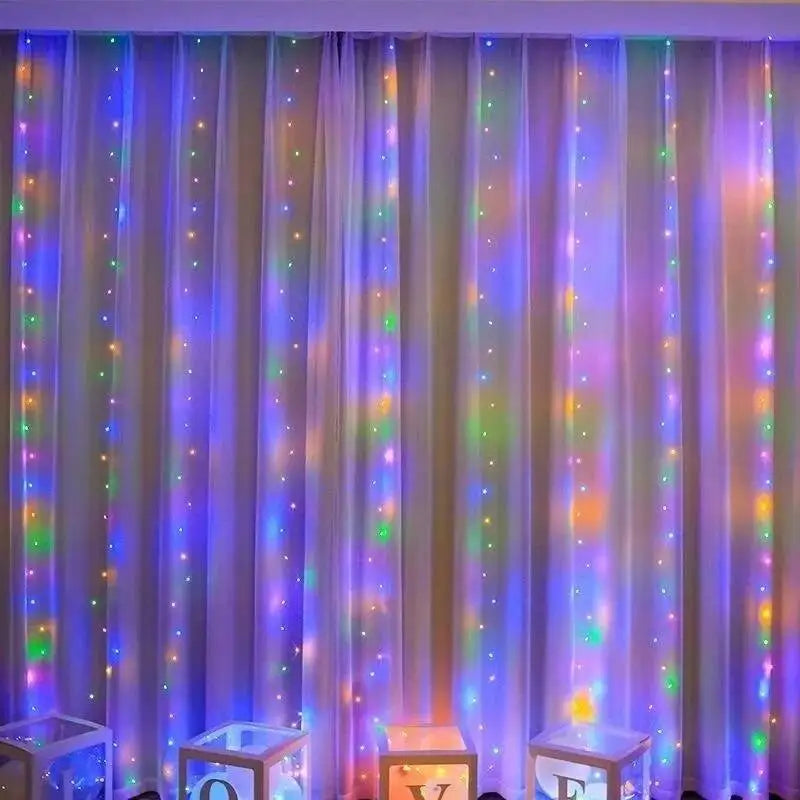 rideau lumineux led multicolore blanc points modernes télécommande usb noël chambre vacances