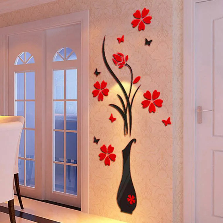 autocollants muraux stickers fleurs papillons moderne rouge noir